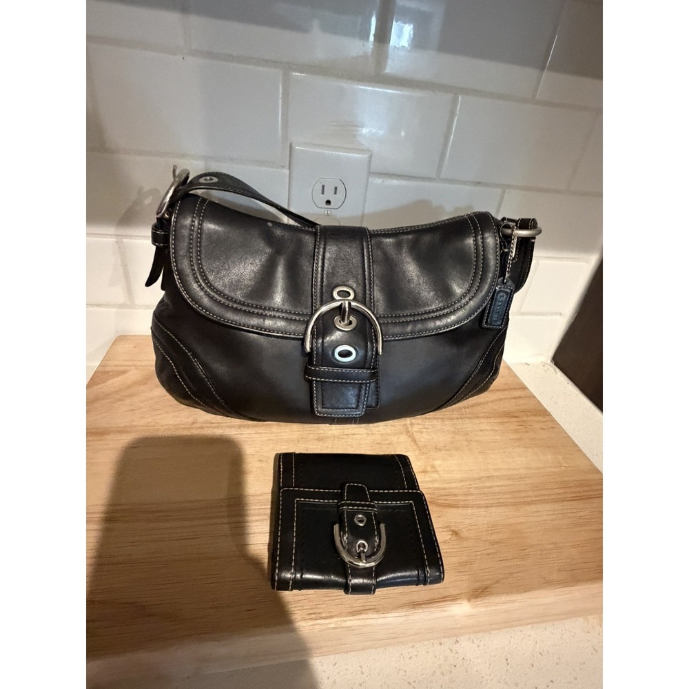 Vintage Coach Soho Y2K Black Leather Shoulder Bag and Wallet
